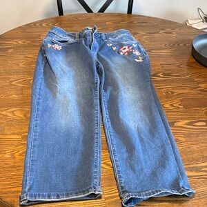 croft & barrow Blue Skinny Jeans with Floral Embroidery